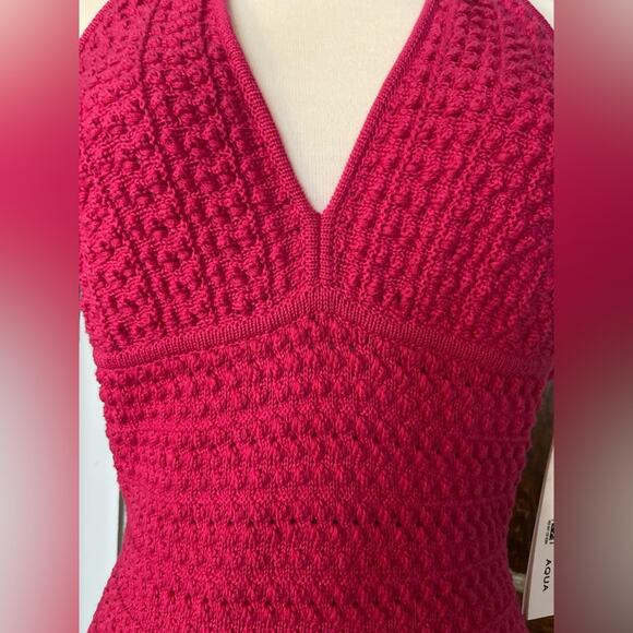 AQUA Pink Crochet Halter Top Mini Dress sz L (NWT) - Picture 3 of 13